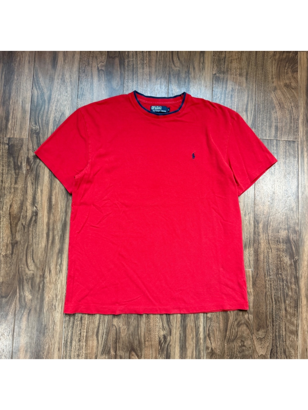 Vintage Polo Ralph Lauren Ringer T Shirt Pony Logo Red Navy L Short Sleeve